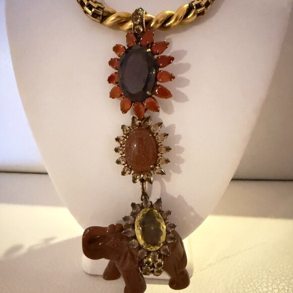 VINTAGE IRADJ MOINI ELEPANT PENDANT NECKLACE BROOCH CARNELIAN SMOKY QUARTZ - Picture 3 of 8
